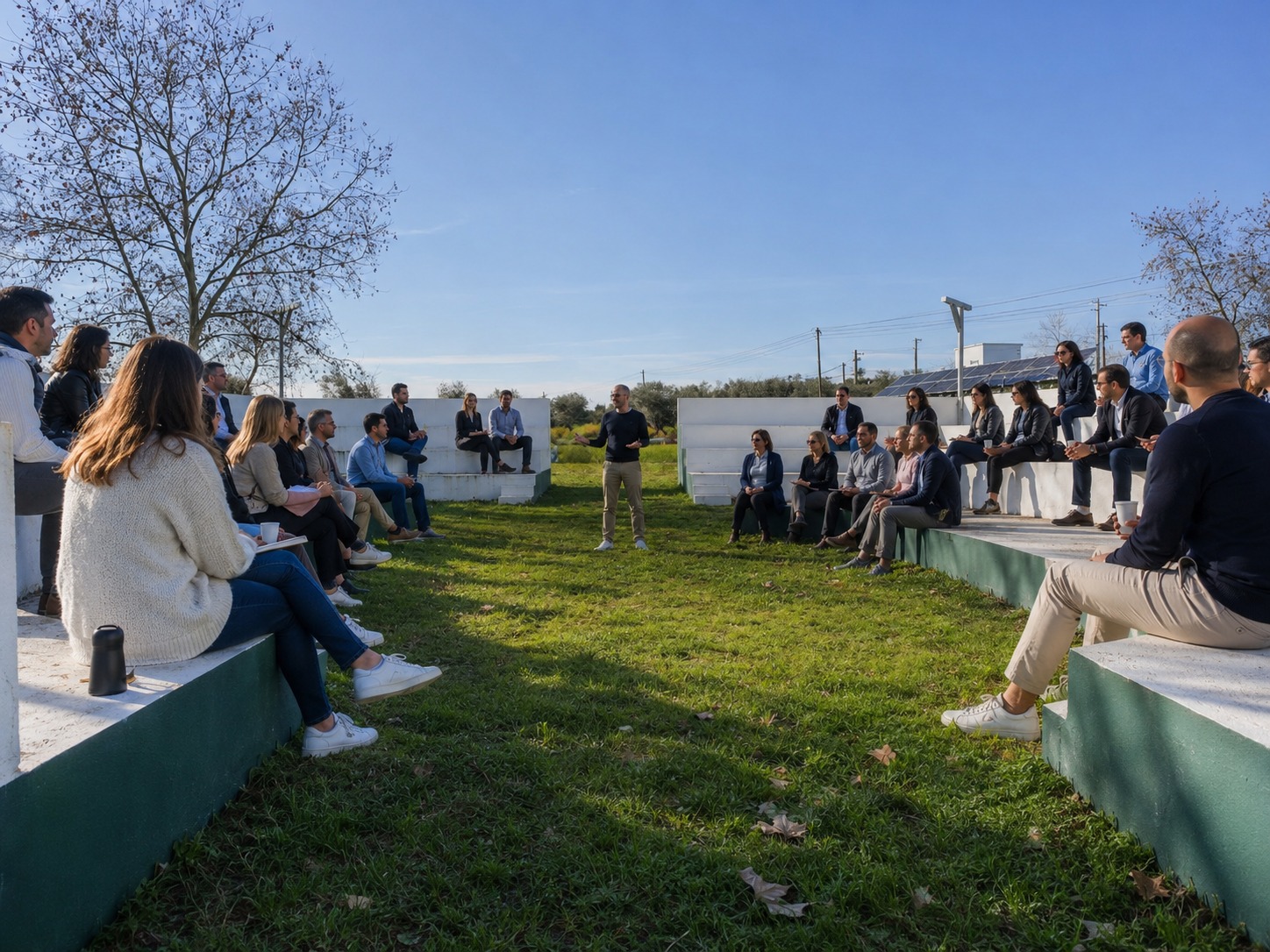 Outdoor corporate presentation at the amphitheater